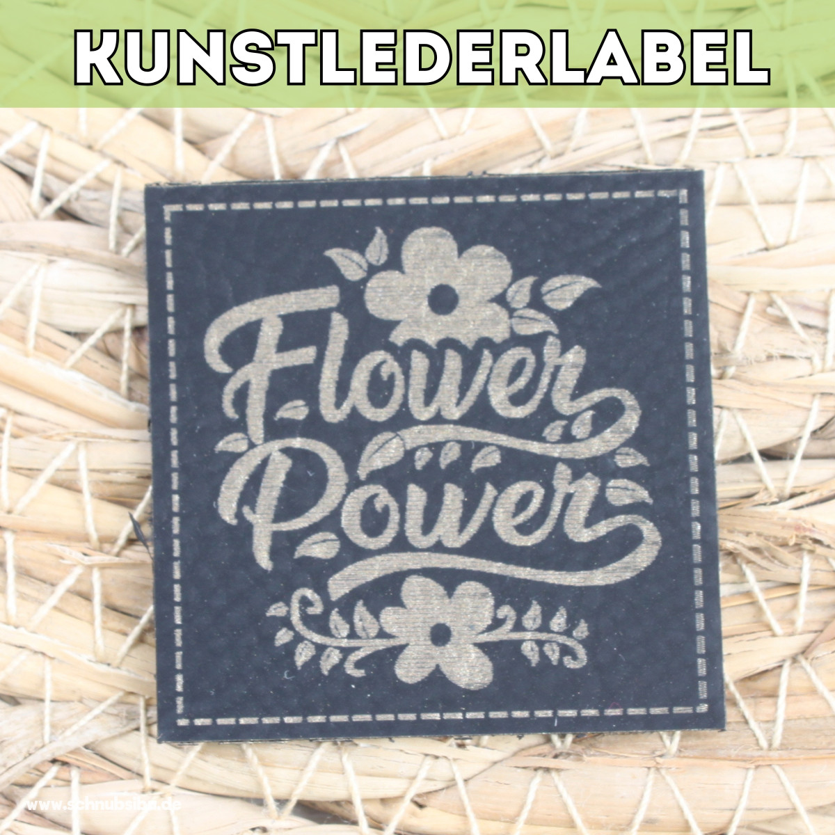 Kunstlederlabel Flower Power schwarz