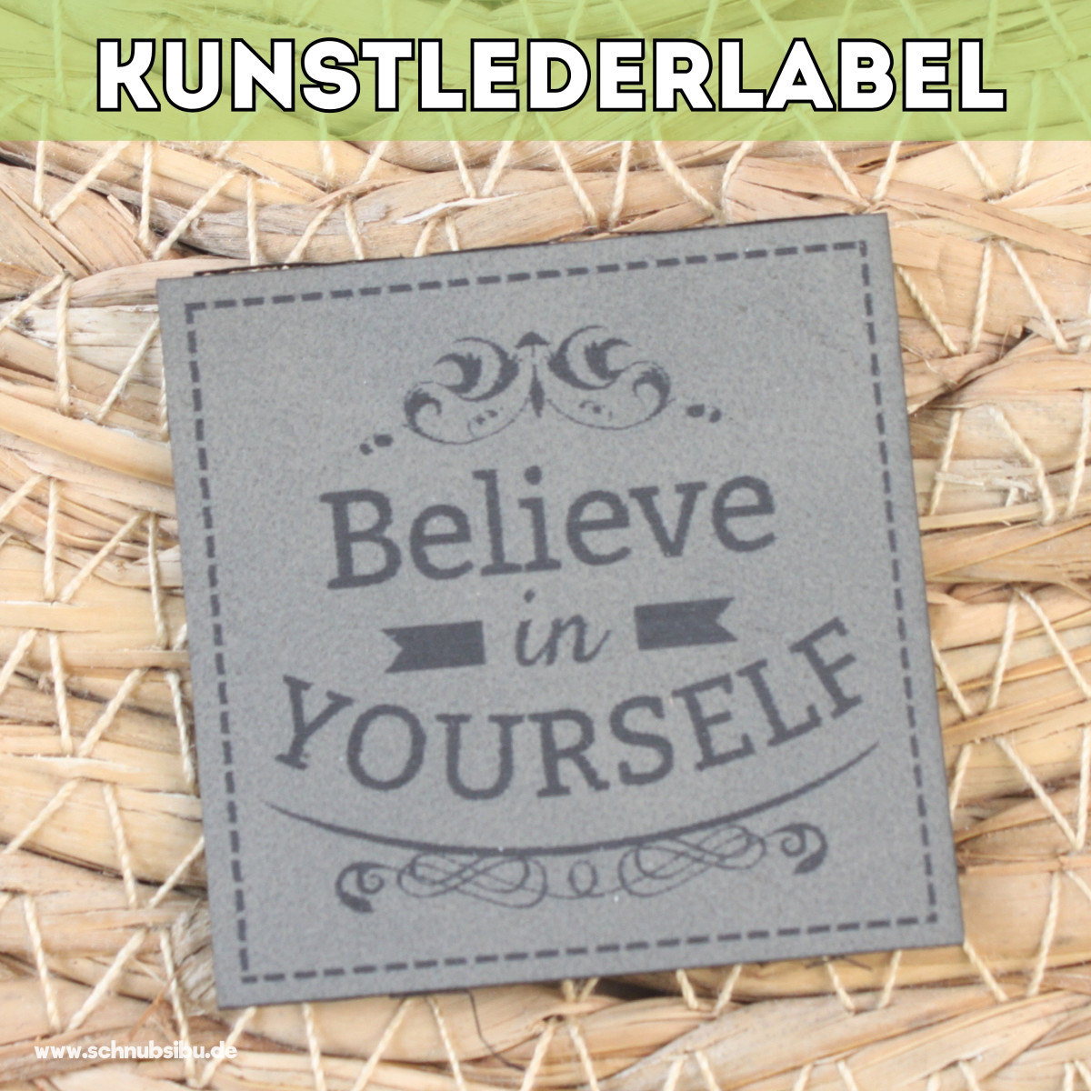 Kunstlederlabel Believe grau