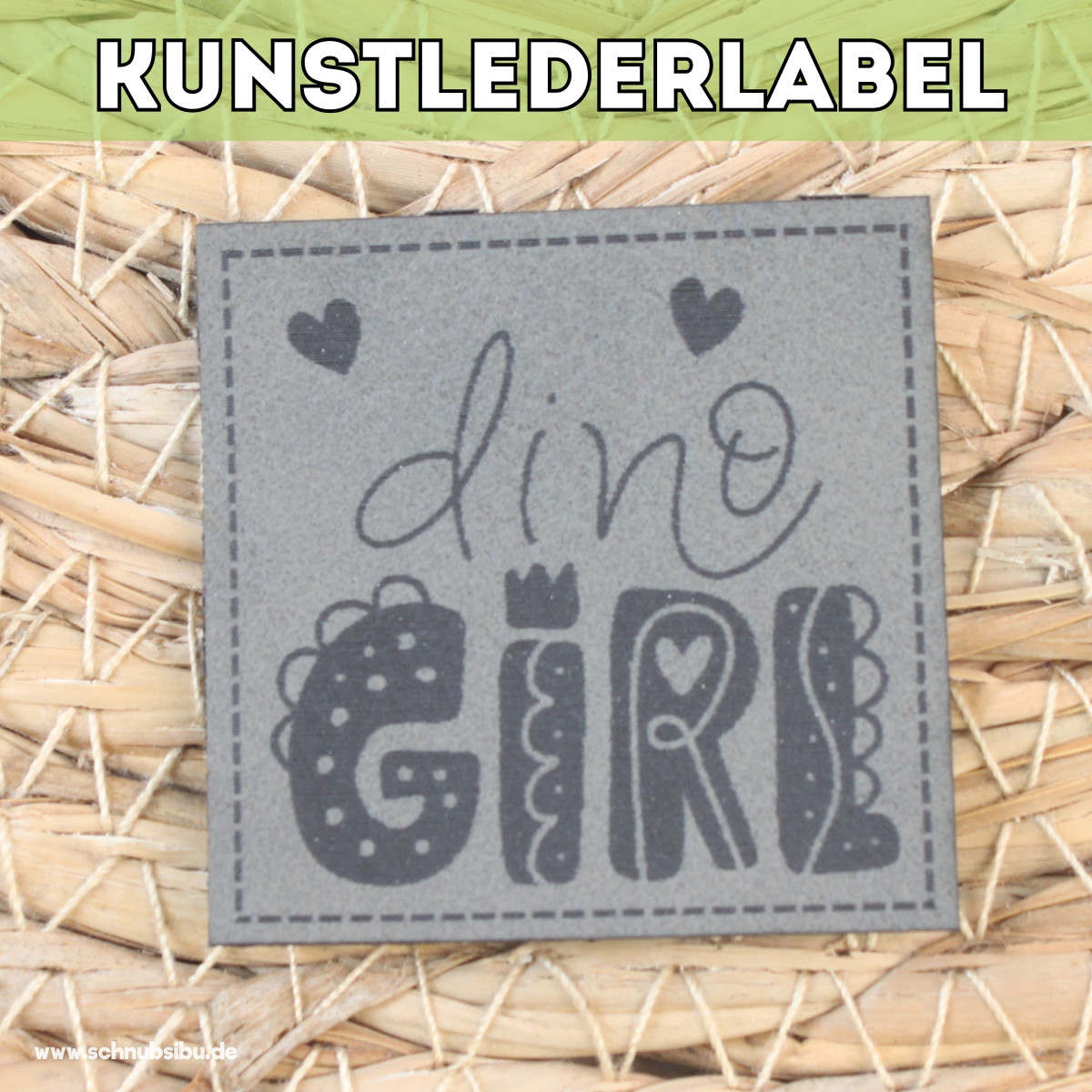 Kunstlederlabel Dino-Girl grau