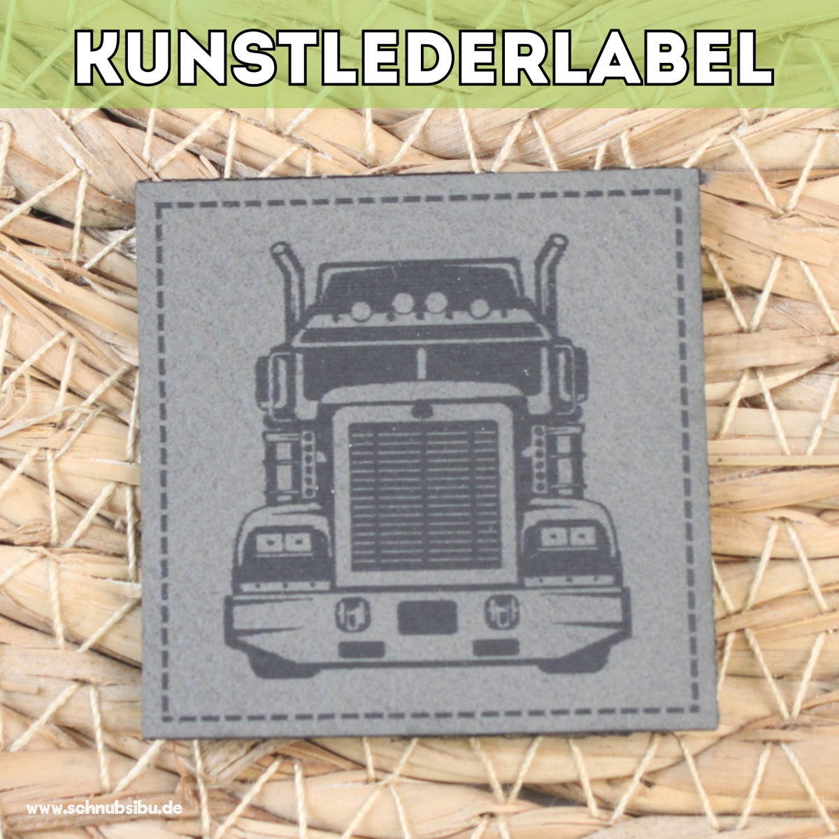 Kunstlederlabel Truck grau