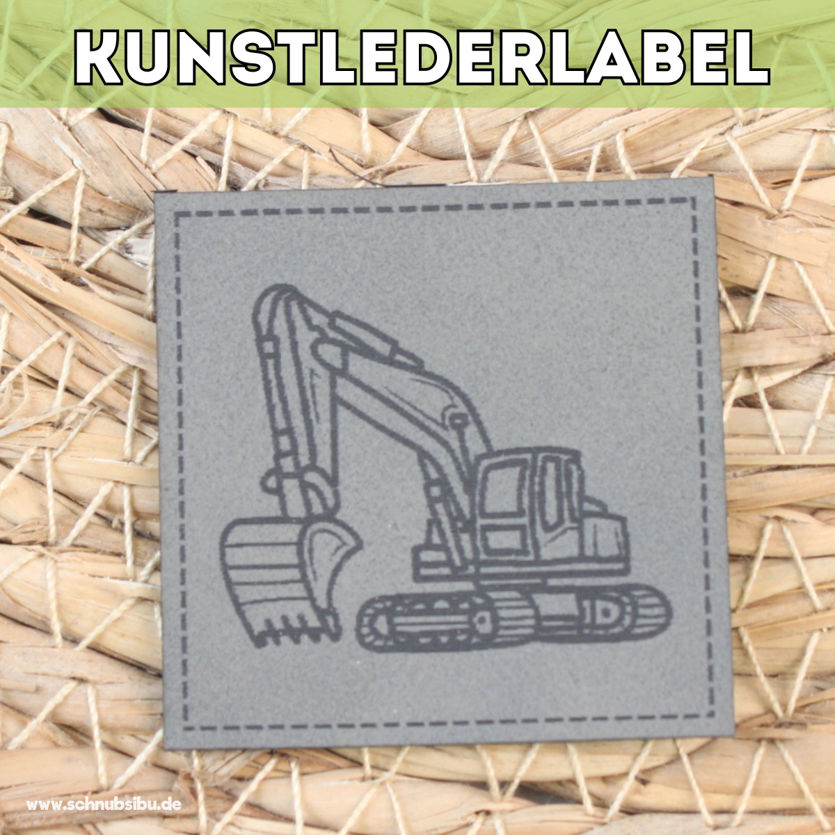 Kunstlederlabel Bagger grau