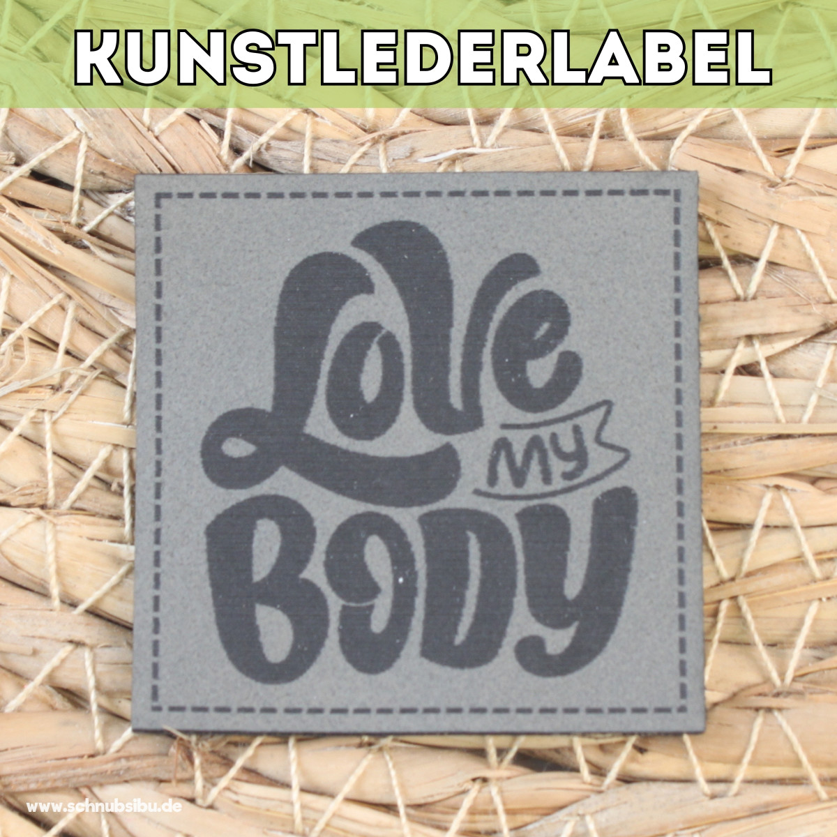 Kunstlederlabel Love my Body grau