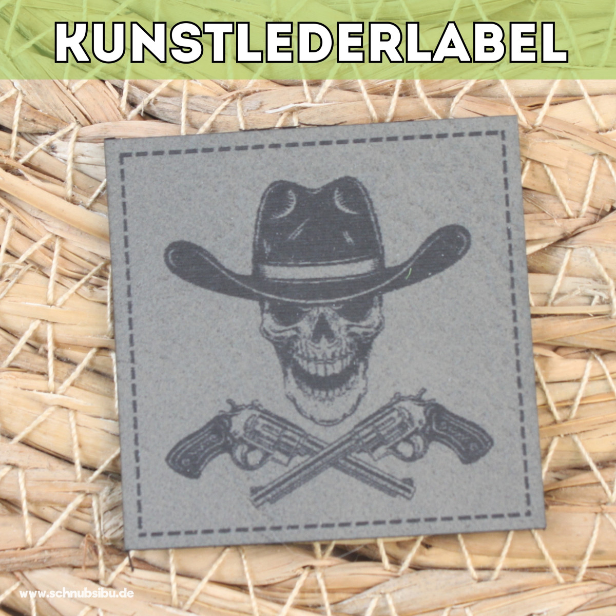 Kunstlederlabel Western Skull grau