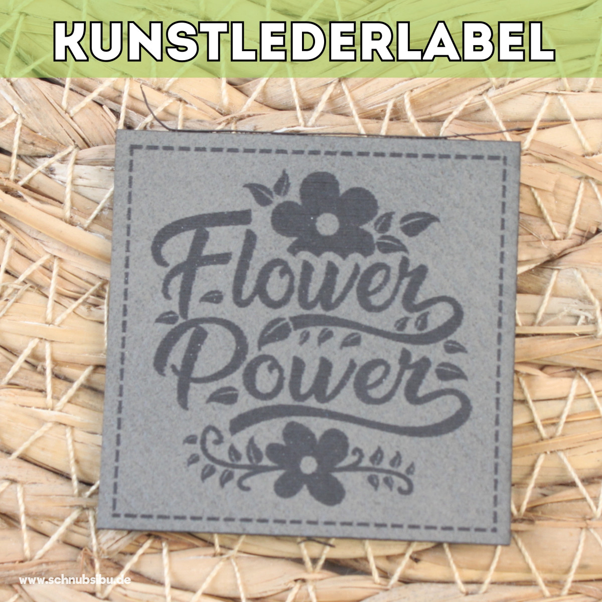 Kunstlederlabel Flower Power grau