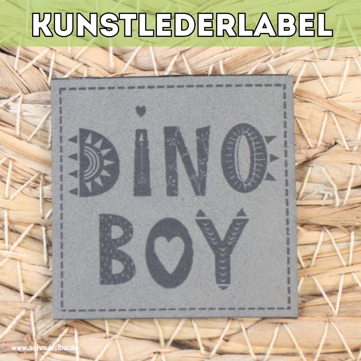 Kunstlederlabel Dino-Boy grau