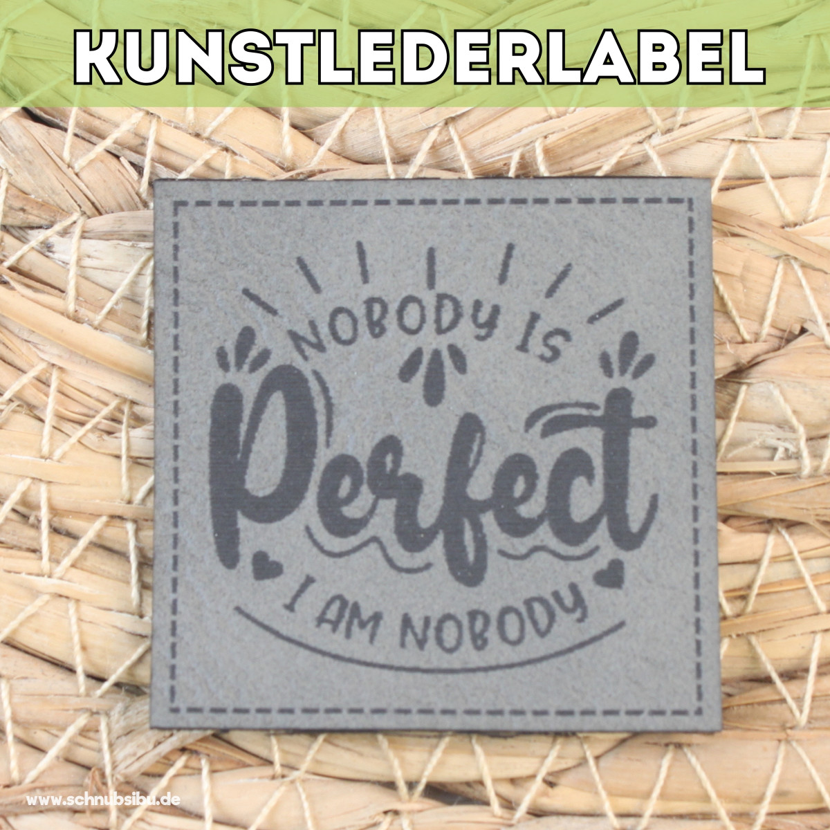 Kunstlederlabel Nobody is perfect grau