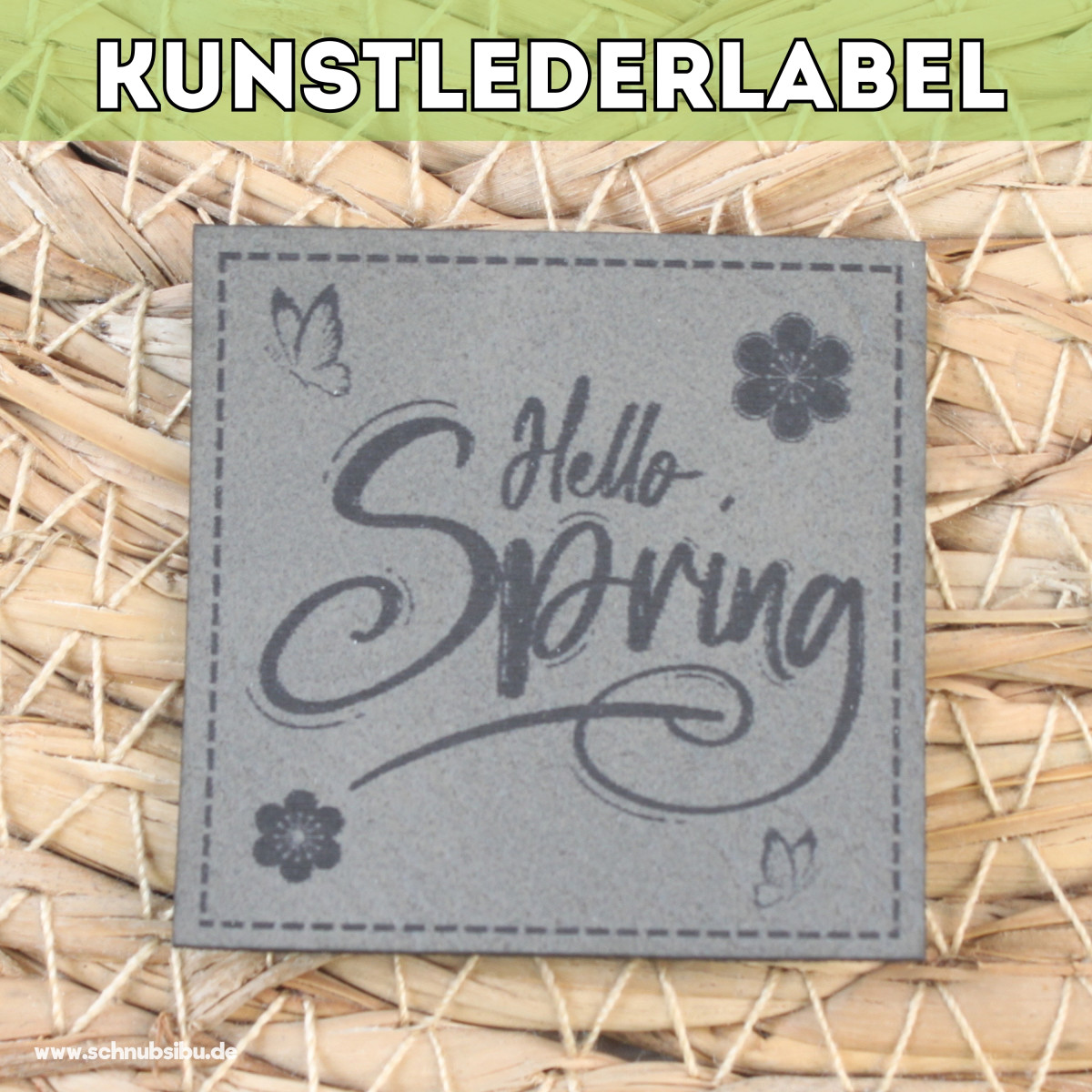 Kunstlederlabel Hello Spring grau