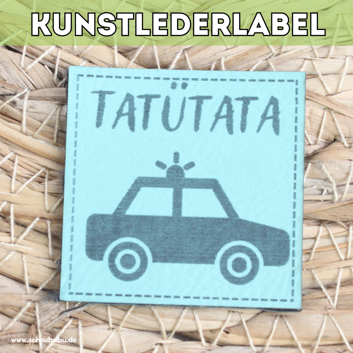 Kunstlederlabel Polizeiauto türkis
