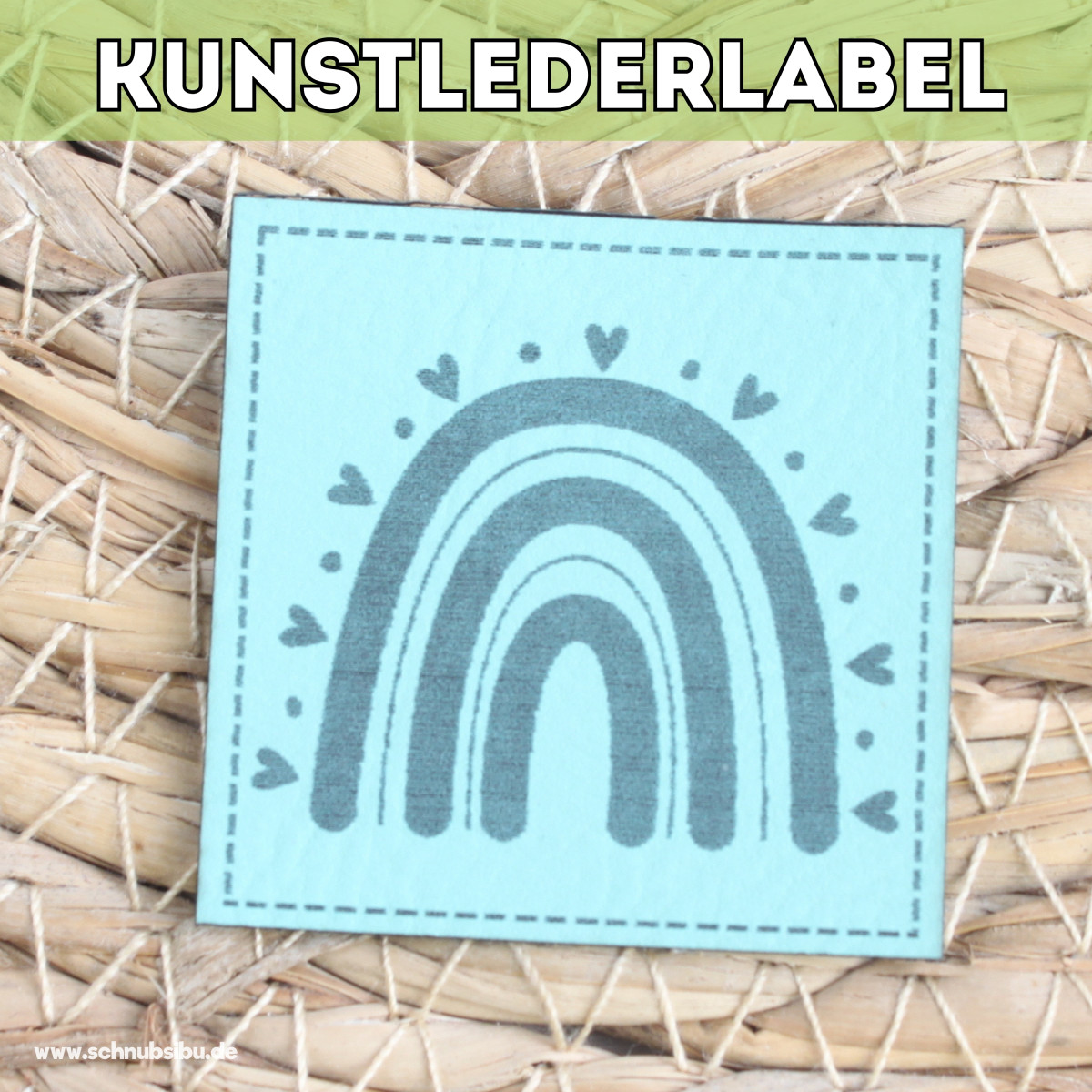 Kunstlederlabel Regenbogen türkis