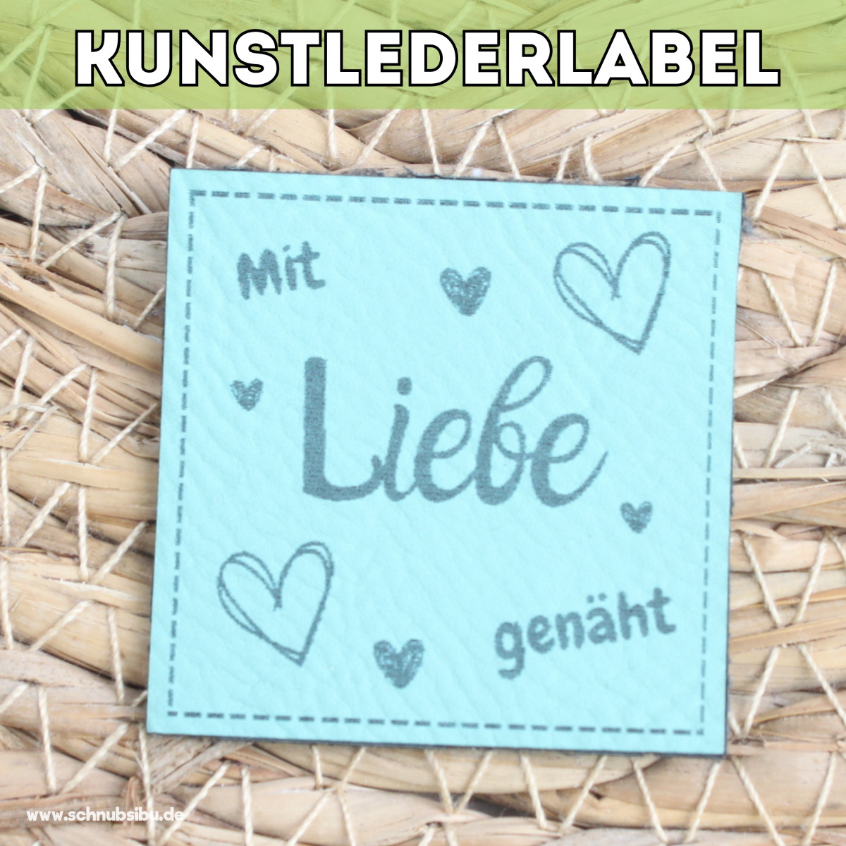 Kunstlederlabel Mit Liebe genäht türkis