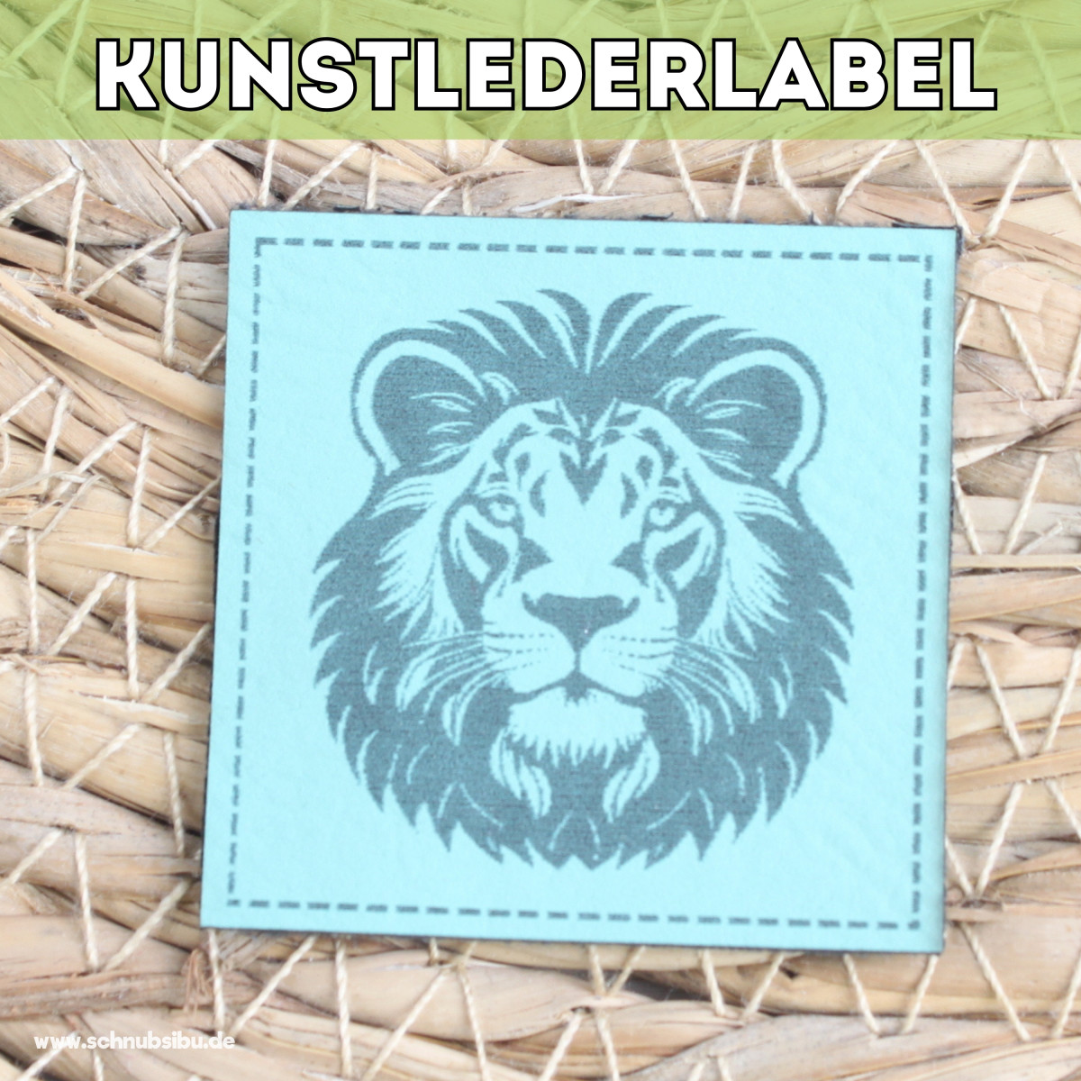 Kunstlederlabel Löwe türkis