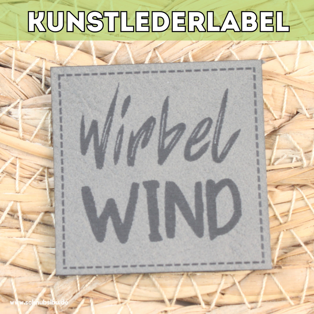 Kunstlederlabel Wirbel Wind grau