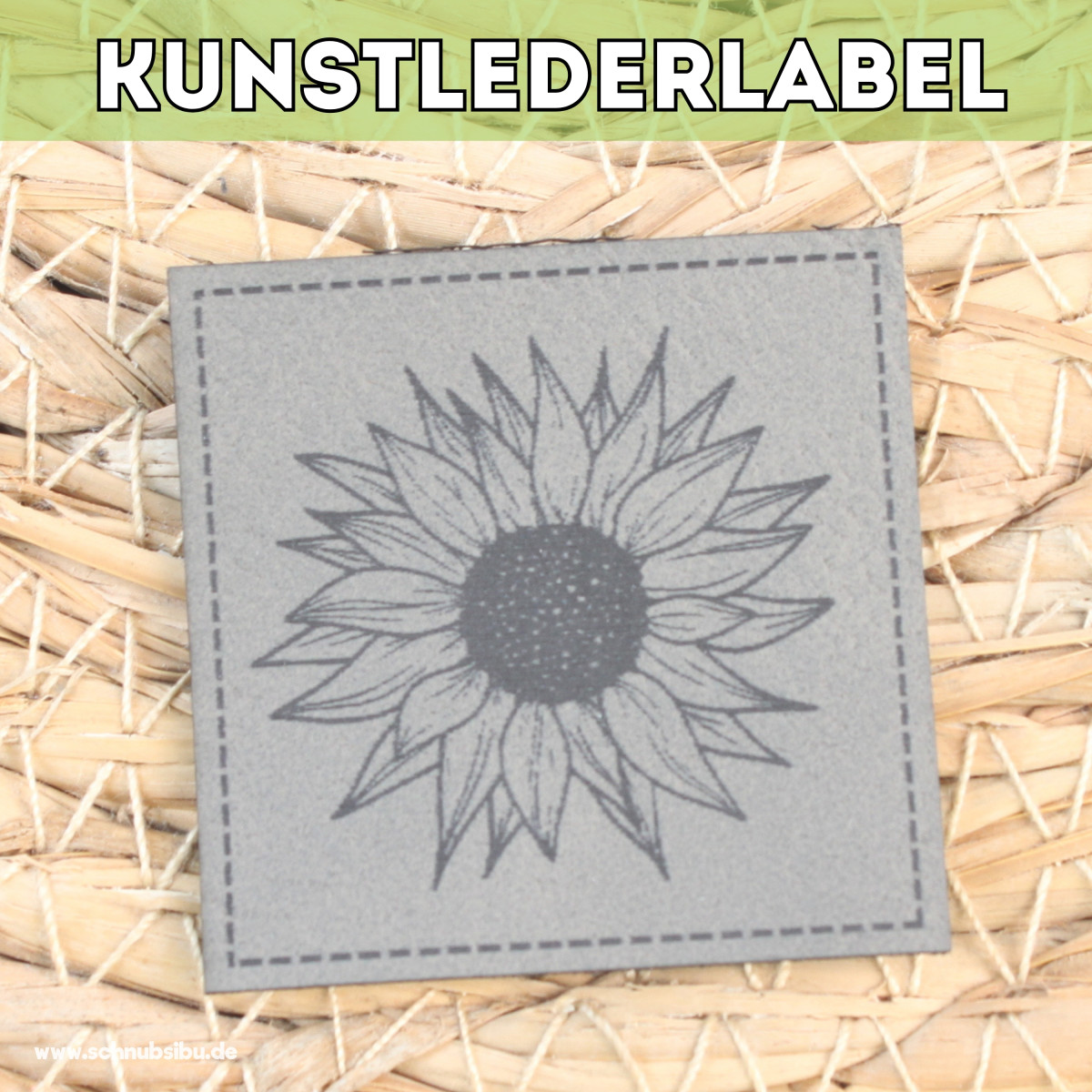 Kunstlederlabel Sonnenblume grau