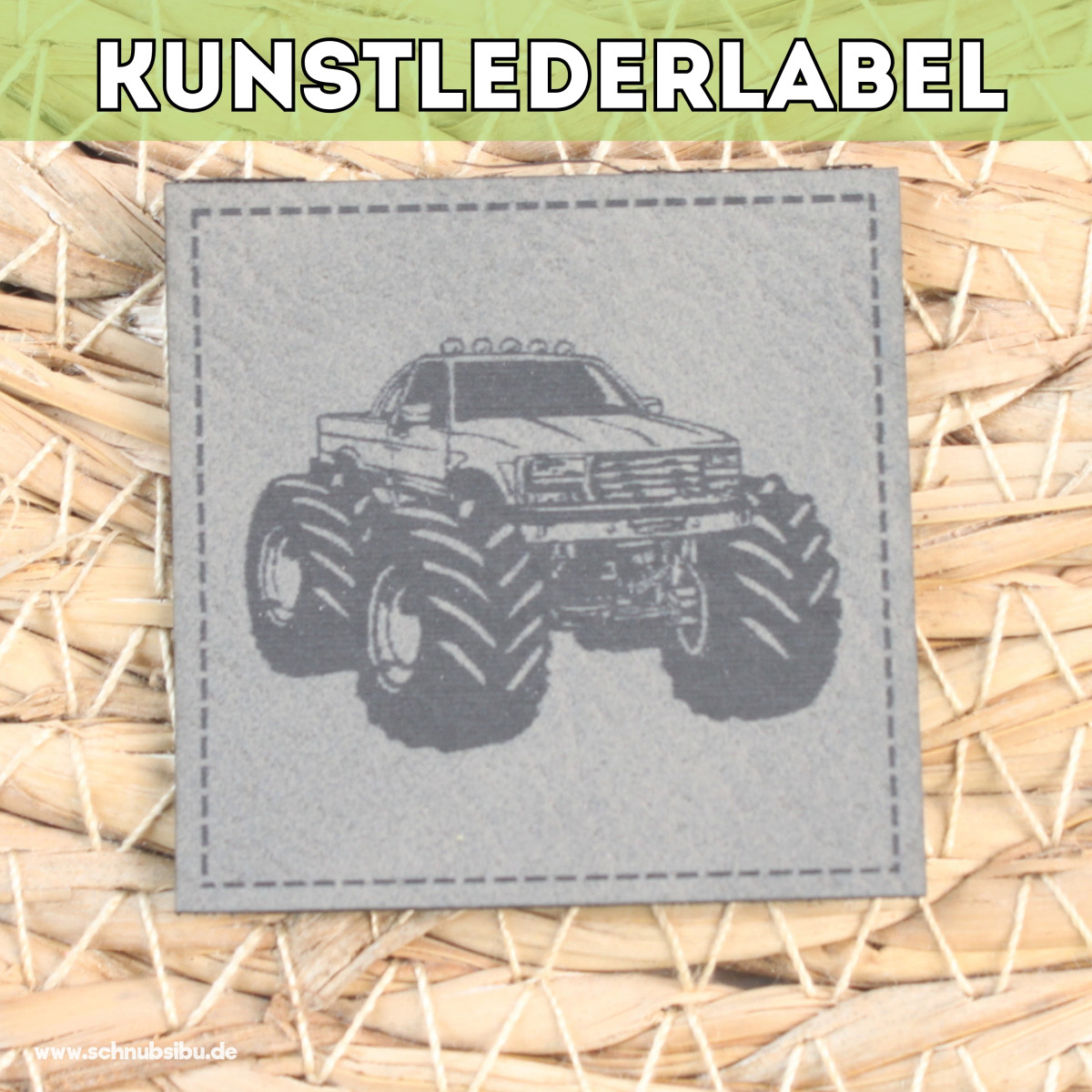 Kunstlederlabel Monstertruck grau