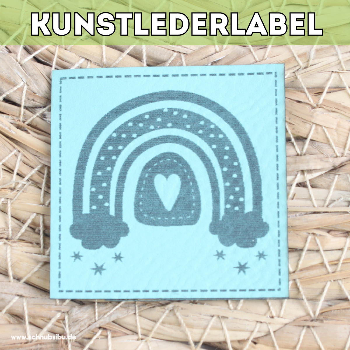 Kunstlederlabel Regenbogen türkis