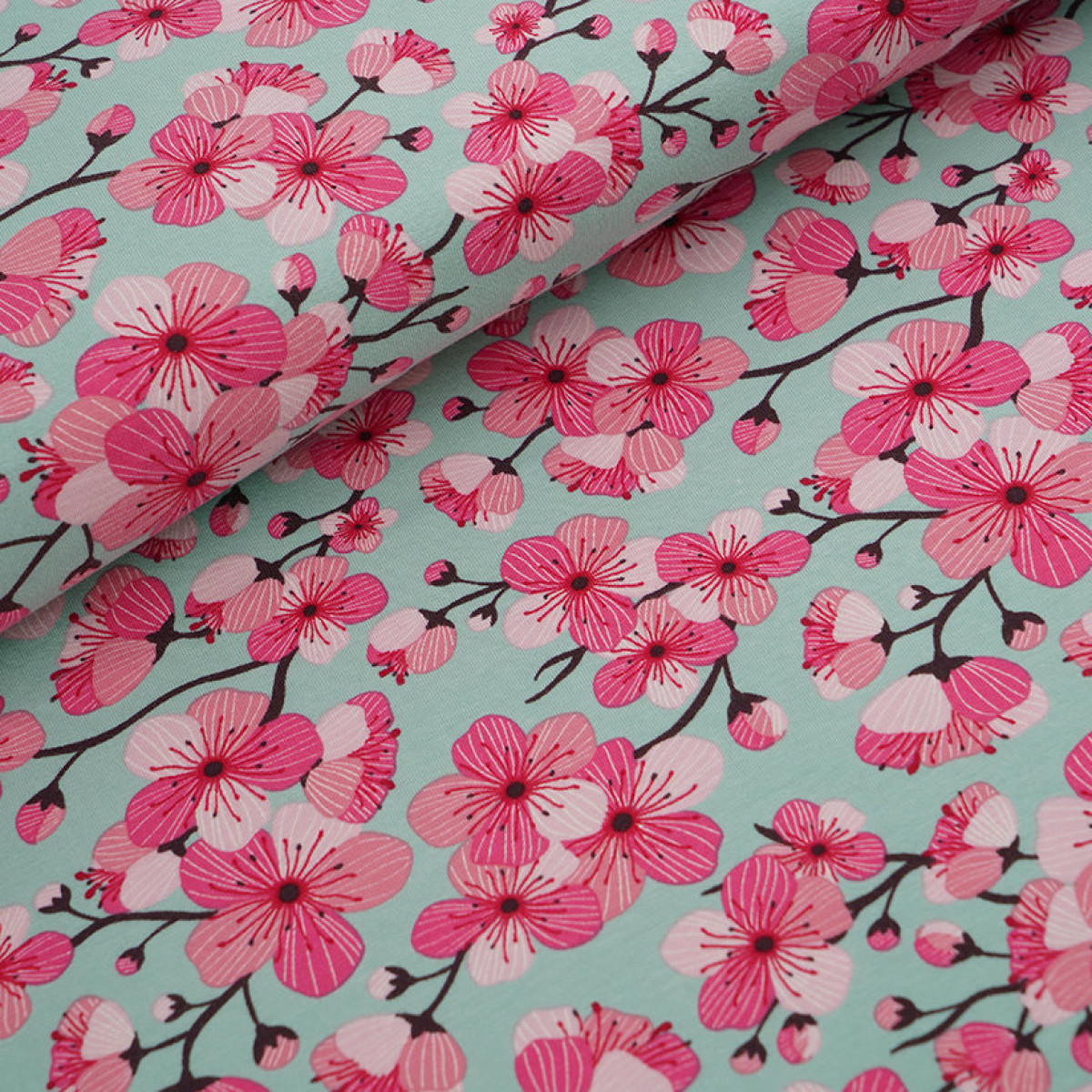 Bio-Jersey Kirschblüten türkis