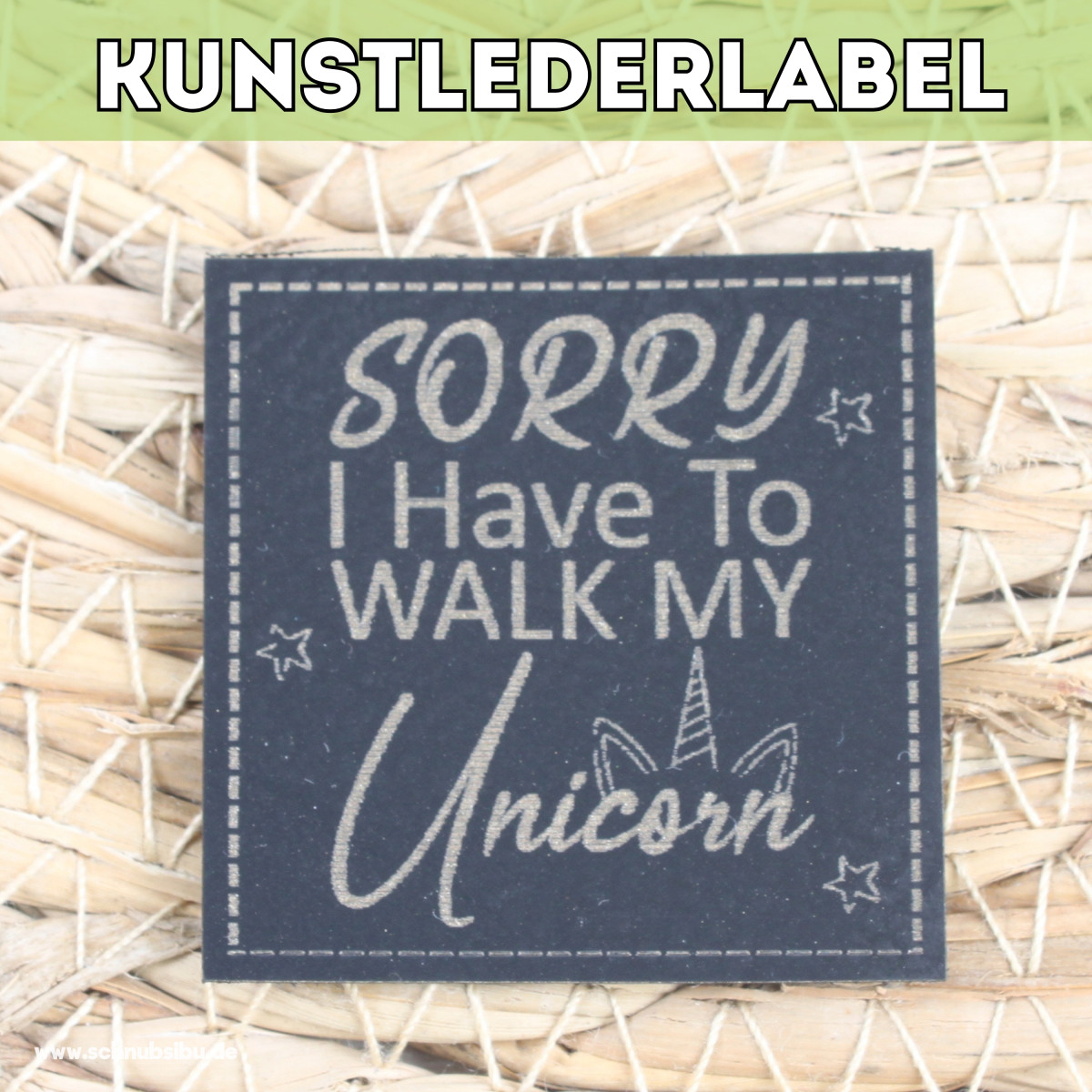 Kunstlederlabel Walk my Unicorn schwarz