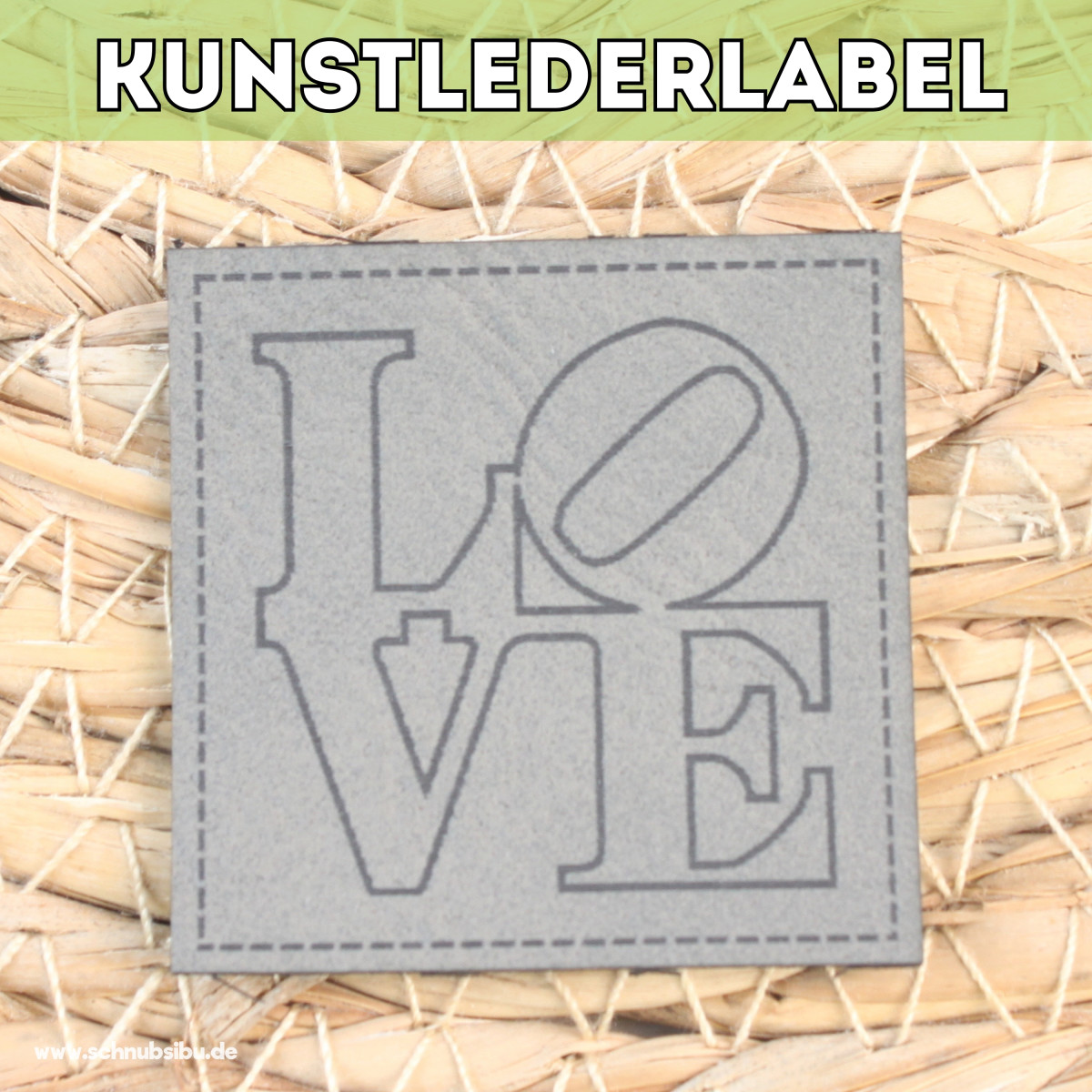 Kunstlederlabel Love grau